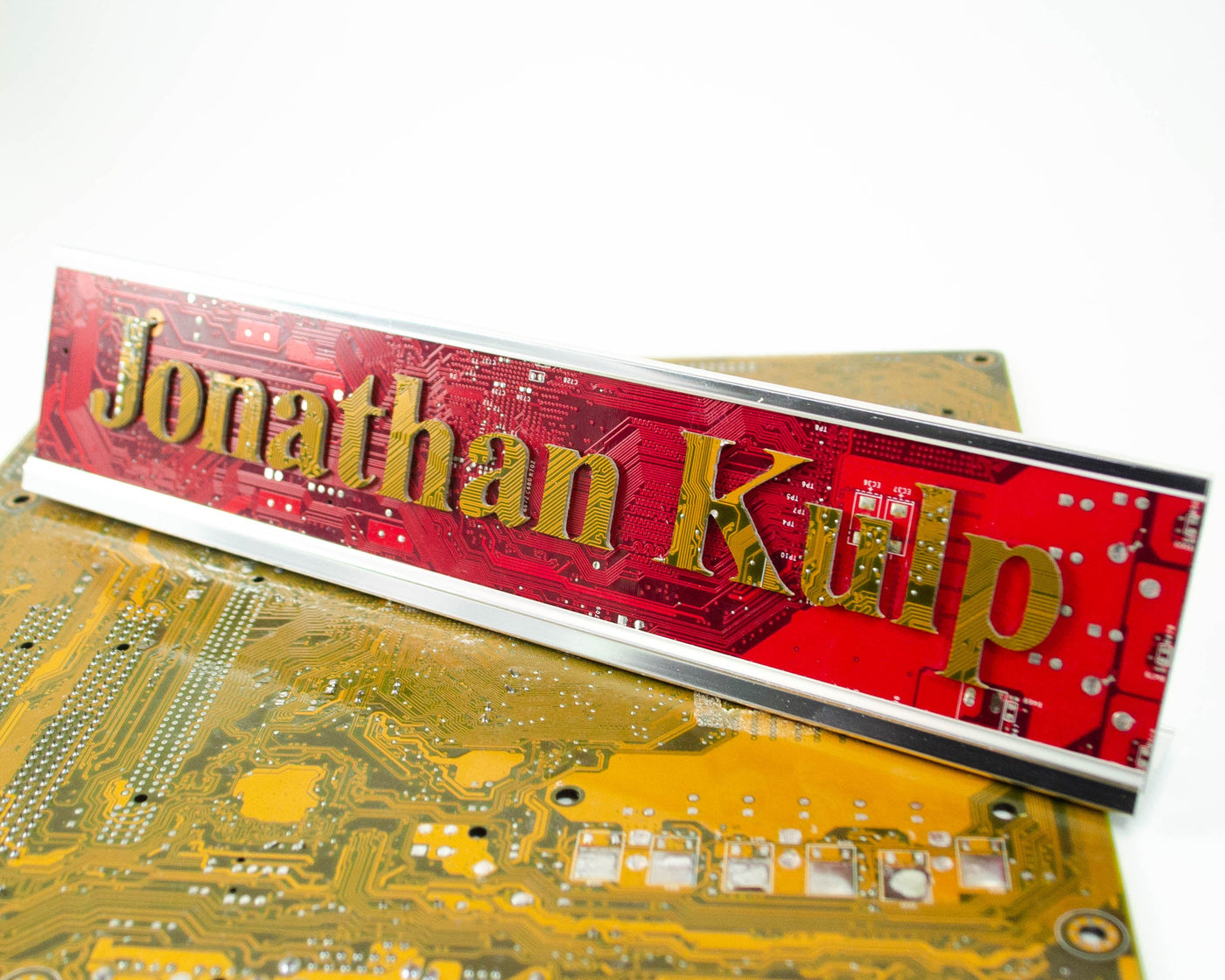 personalized handmade name sign made from recycled circuit boards