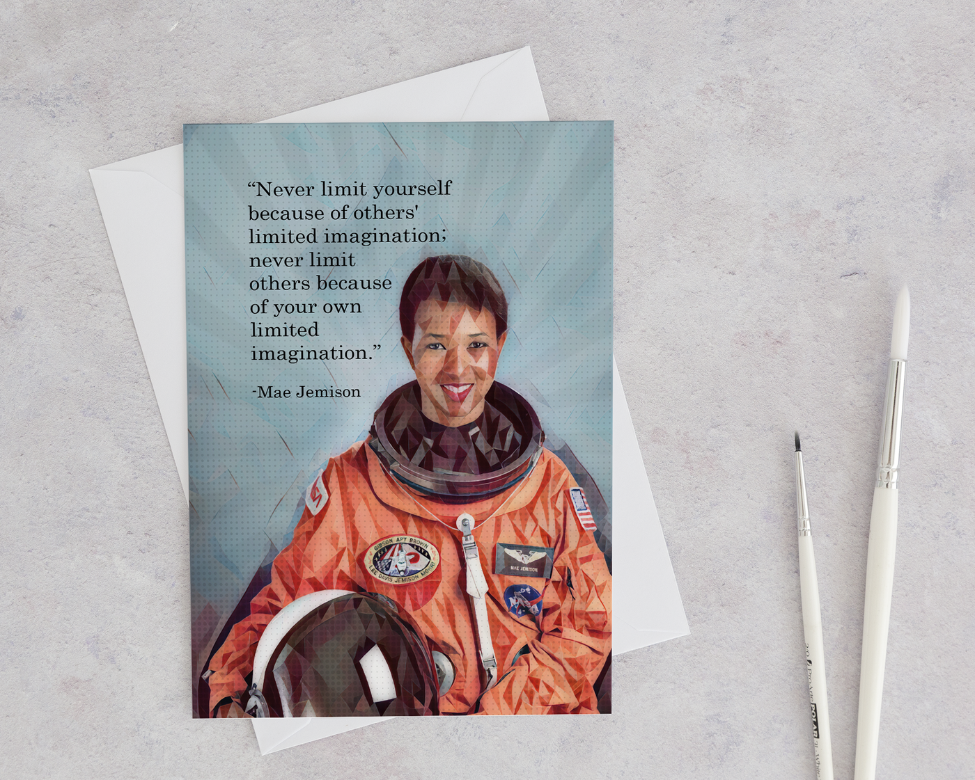 Mae Jemison blank greeting card with envelope with a modern computer designed image 