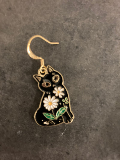 Floral Cat Dangle Earrings