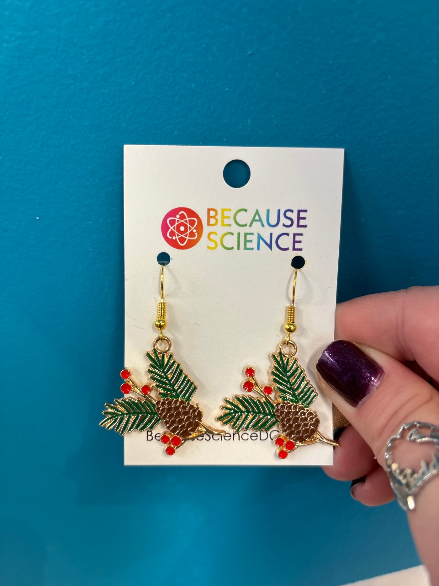 Pinecone with Berries Enamel Dangle Earrings