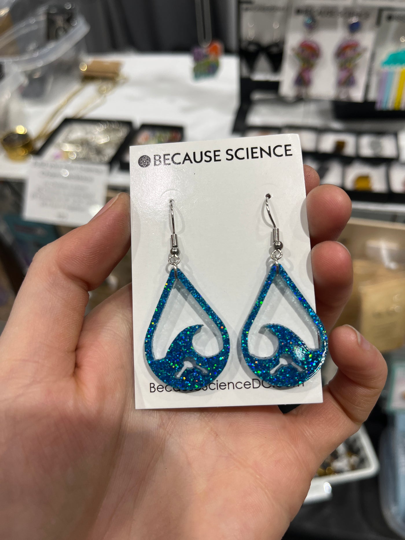 Wave + Water Molecule - Glittery Acrylic Dangle Earrings