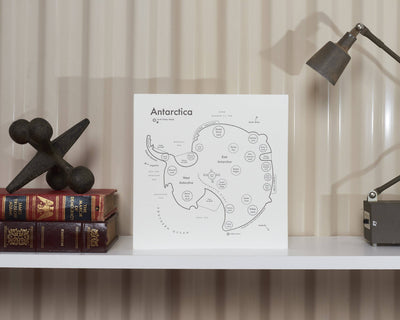 Antarctica Map Letterpress Print: 8" x 8"