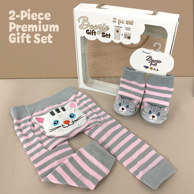 Gray Pink Cat 2-Pc Boogie Toes & Tight Baby Gift Set (6 M to 18 M)