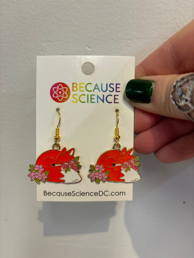 Fox with Flowers Enamel Dangle Earrings