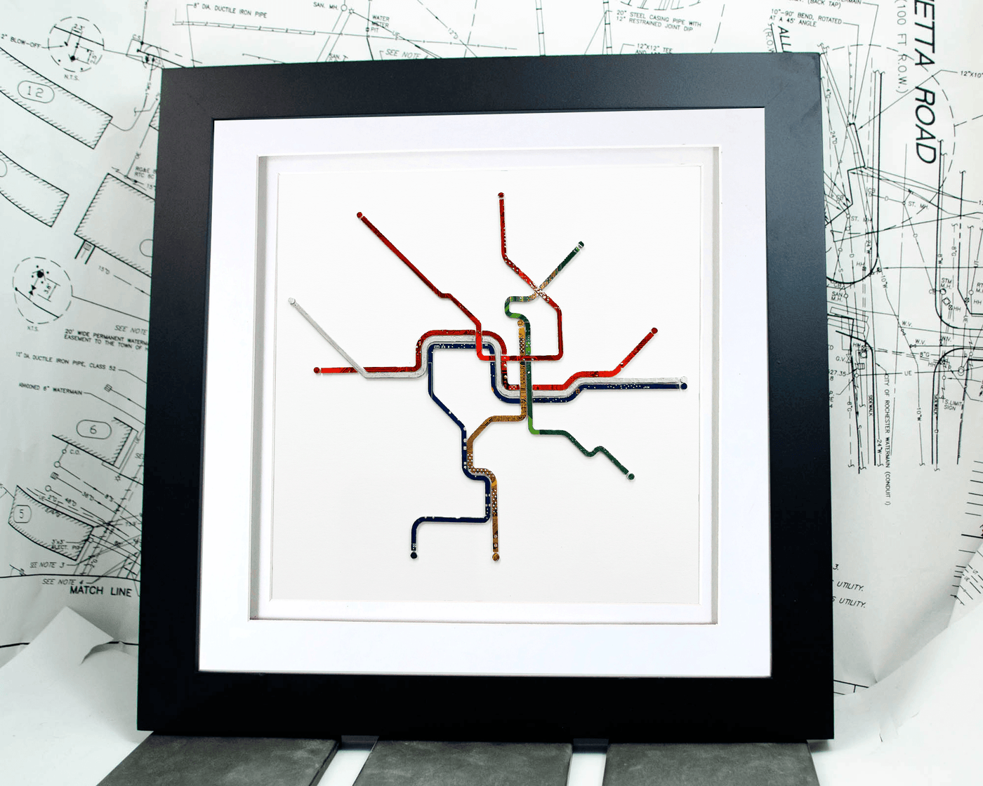 Washington DC Metro Map Circuit Board Art - 18x18