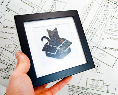 Cat in Box Circuit Board Art - Mini Square