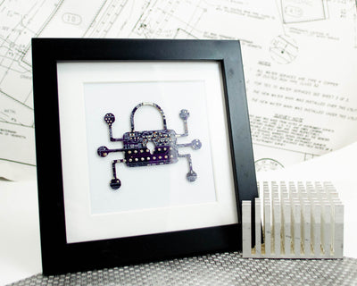 Padlock with Circuitry Circuit Board Art - Mini Square