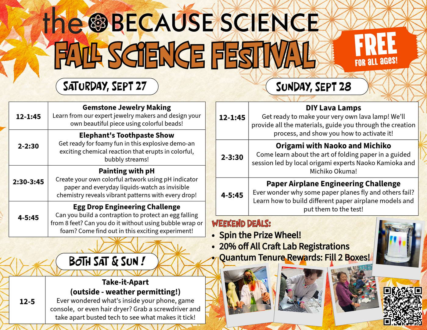 Fall Science Festival Sept 27-28, 12-6pm FREE