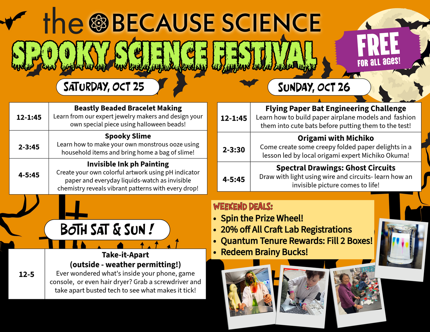 FREE Spooky Science Festival Oct 25th &amp; 26th, 12-6pm