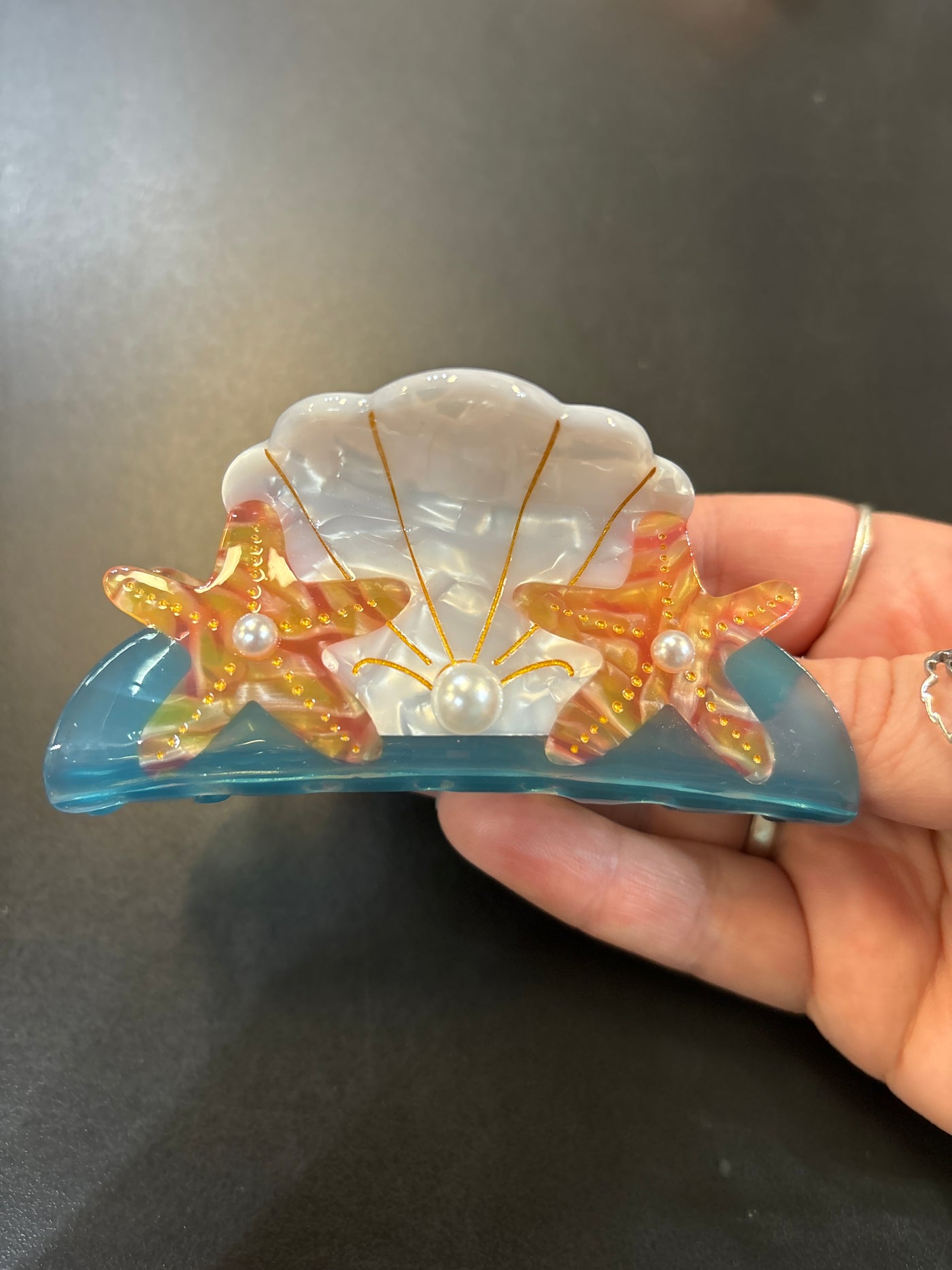 Scallop and Starfish Pearl Hair Claw Clip