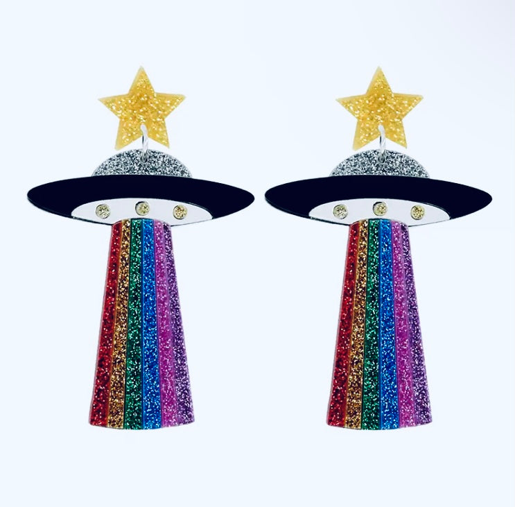 Glitter Rainbow UFO Earrings