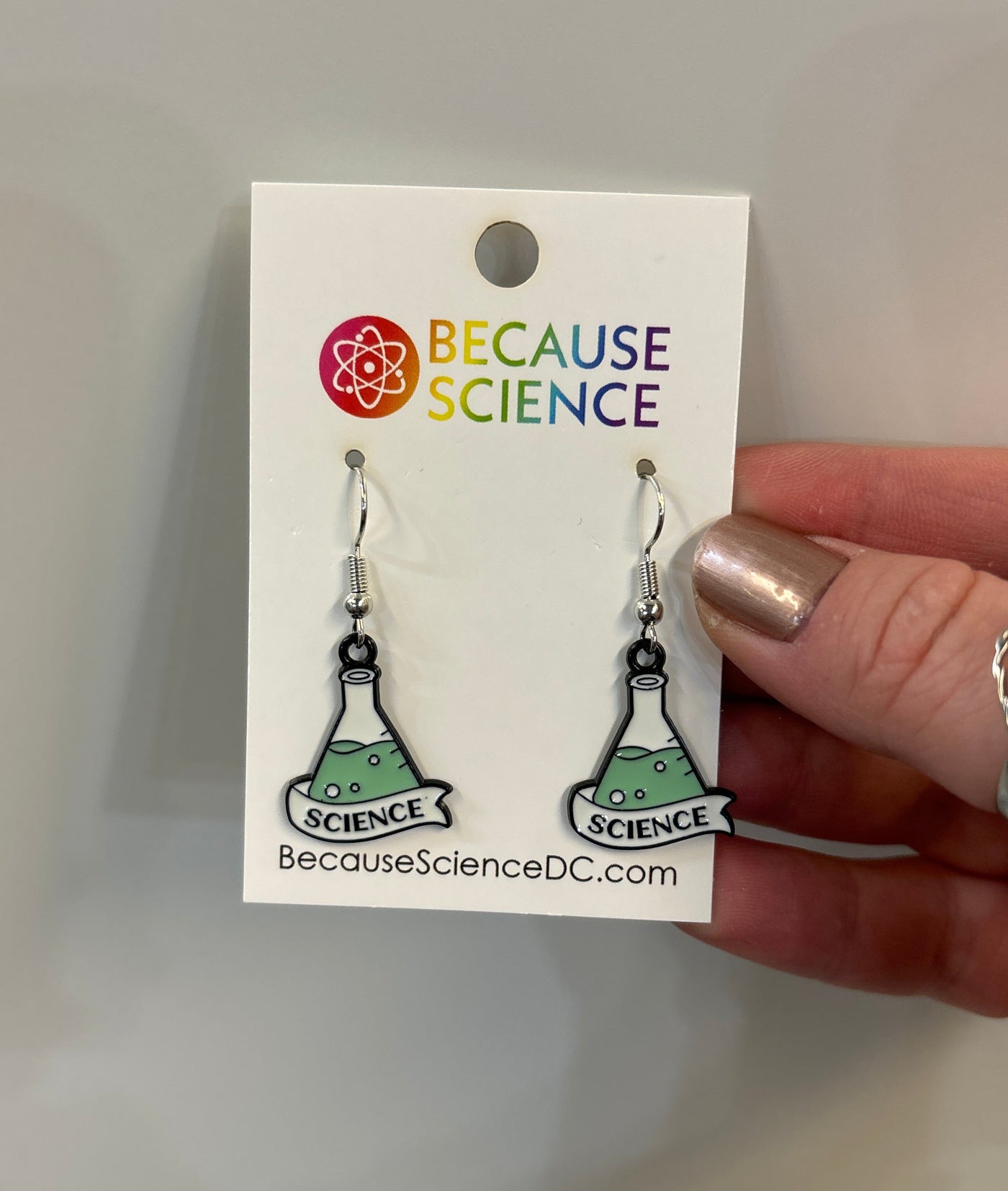 Green Science Flask Enamel Dangle Earrings