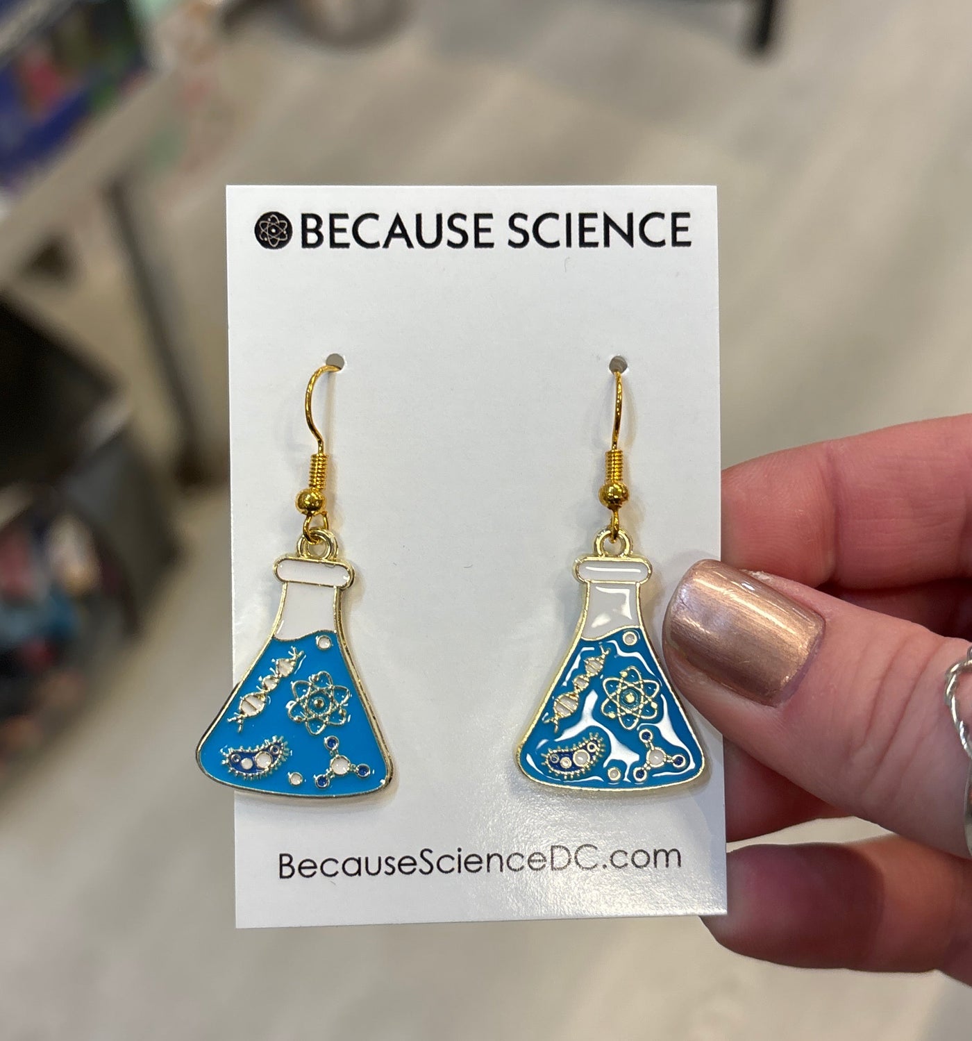 Erlenmeyer Flask with Microorganisms DNA Atom - Enamel Earrings