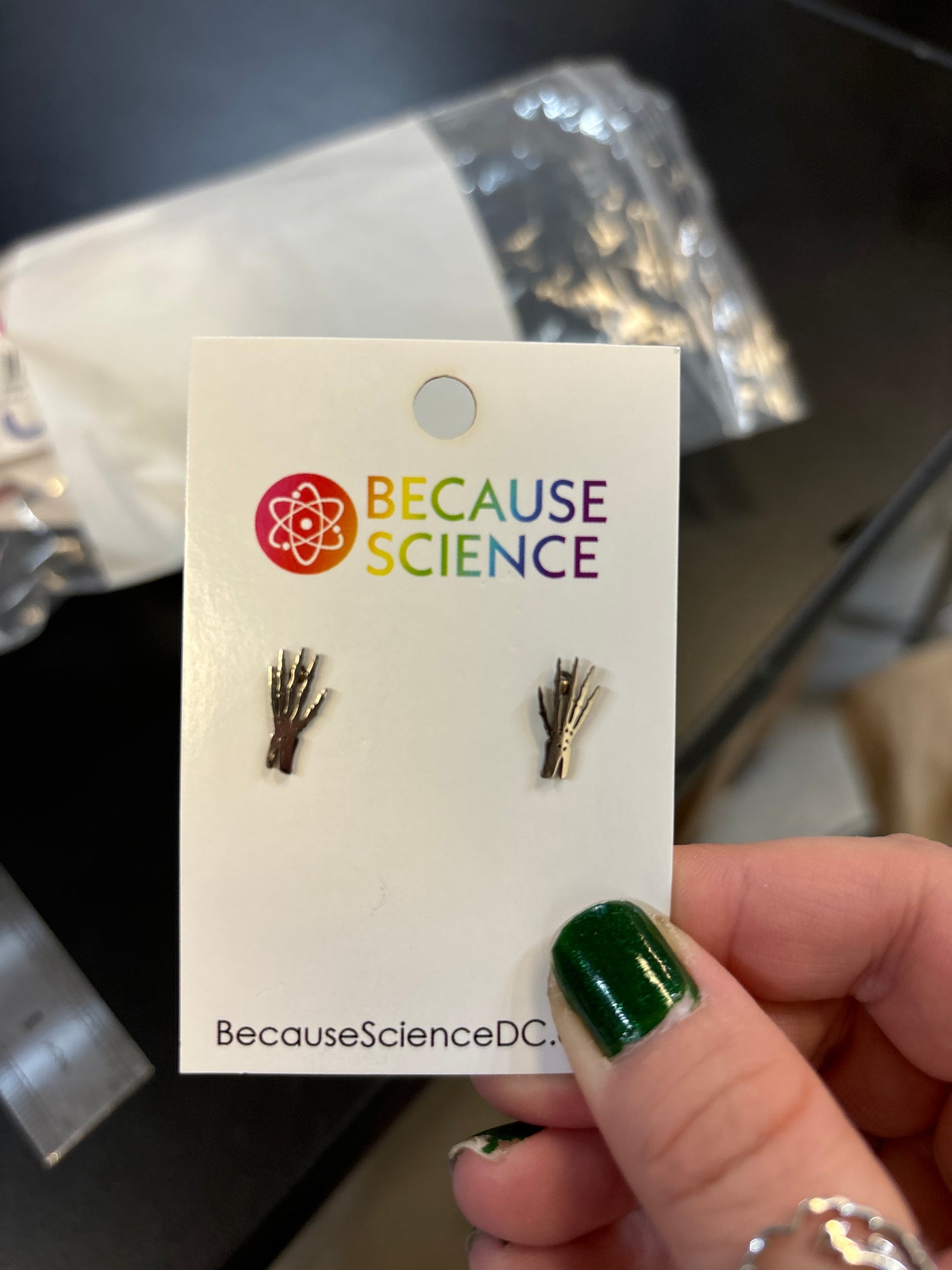 Skeletal Hand Post Earrings (metal)