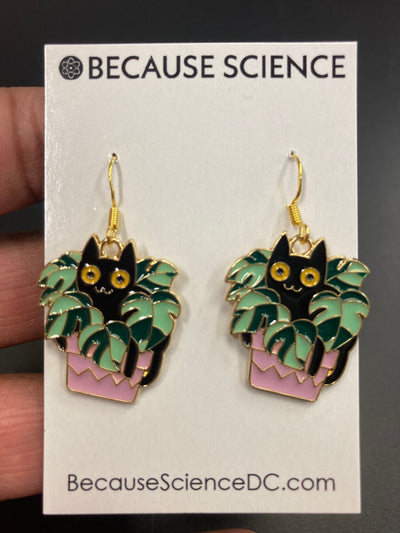 Monstera Cat Dangle Earrings