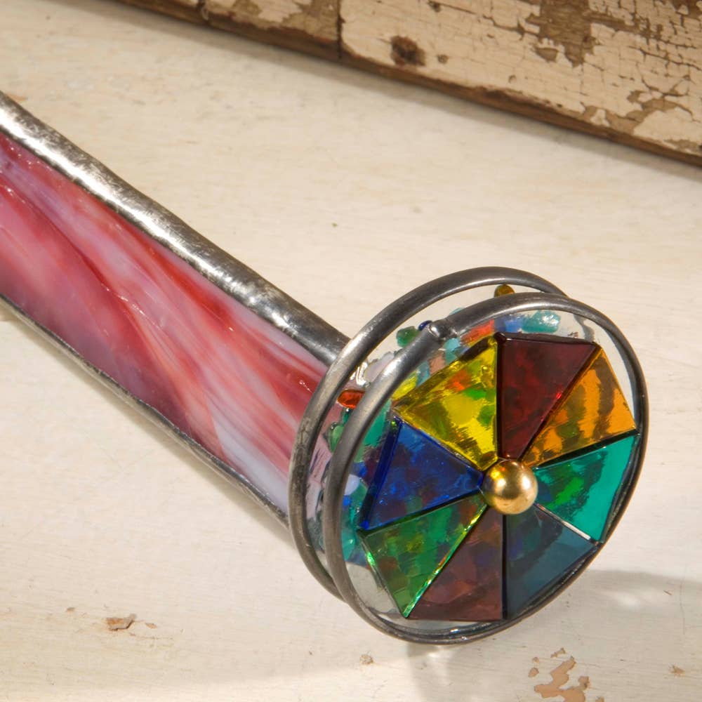 Kaleidoscope Red Opalescent Stained Glass Art