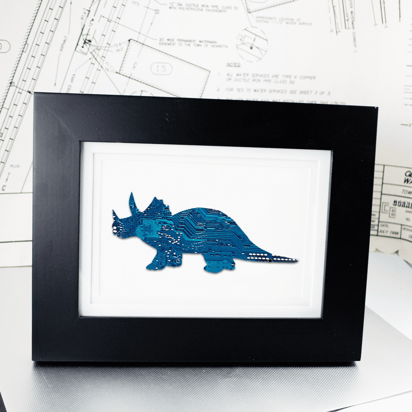Triceratops Circuit Board Art - 5x7