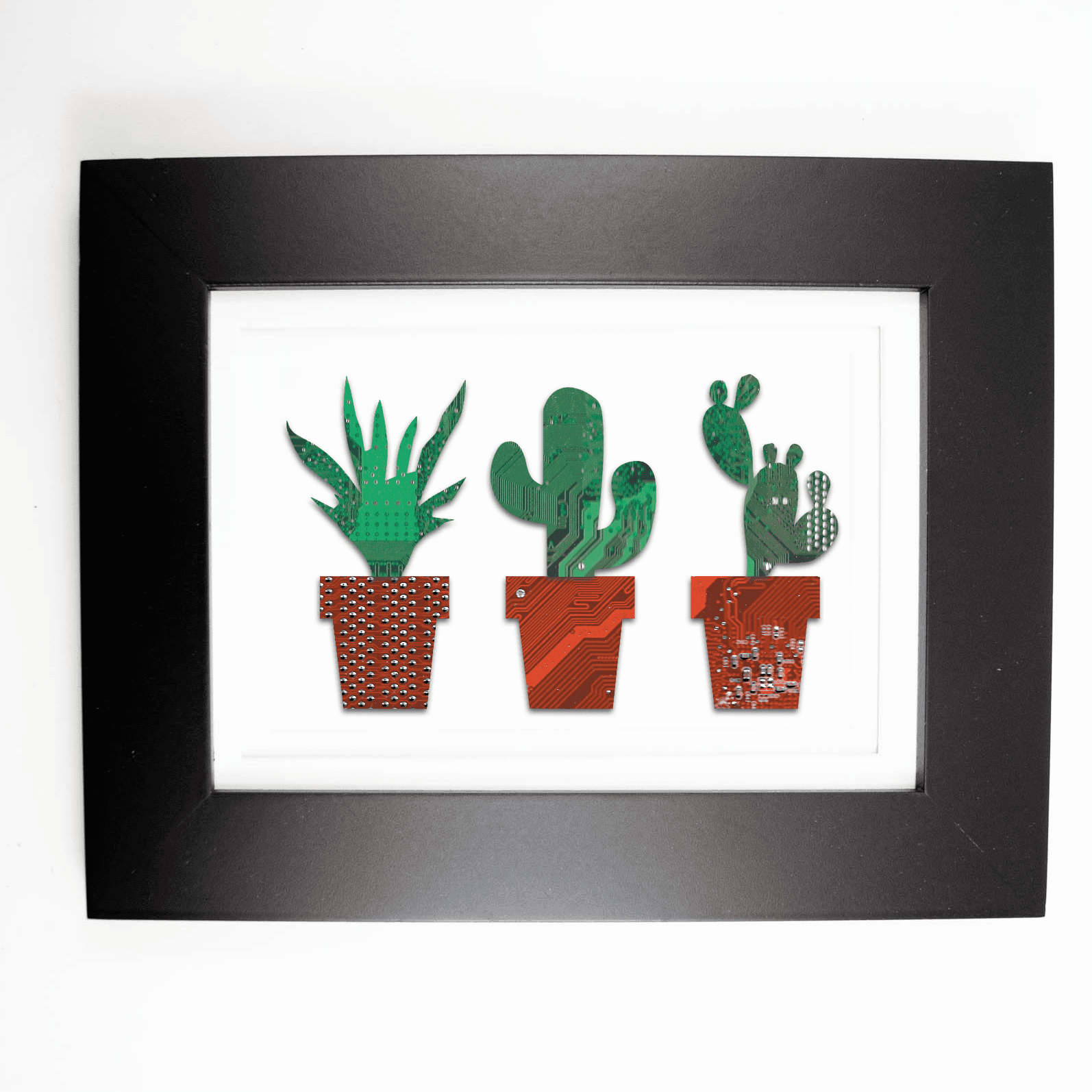 cactus and succulent painting Potted Cacti Collage Circuit Board Art