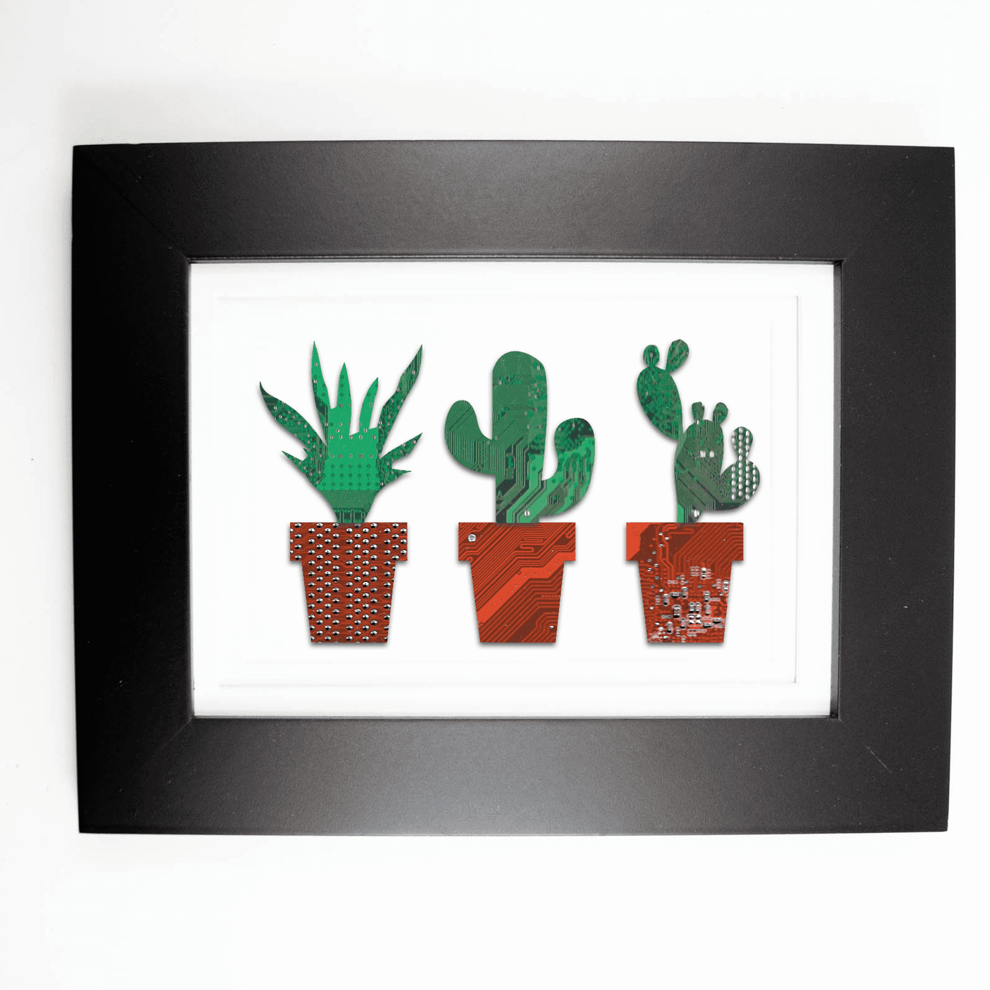 Potted Cacti Collage Circuit Board Art - 5x7