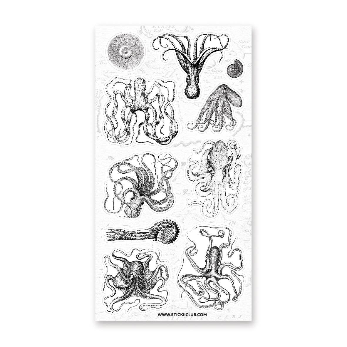 B&W Octopuses Sticker Sheet