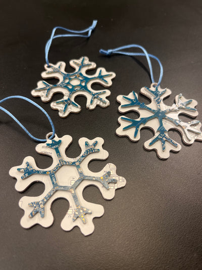 Circuit Board Snowflake Ornament with Blue Detailing