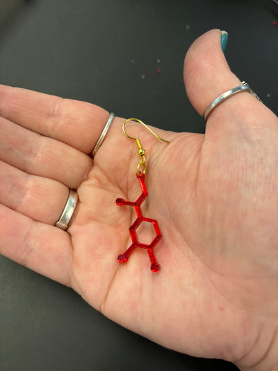 Norepinephrine Molecule - Red Acrylic Dangle Earrings