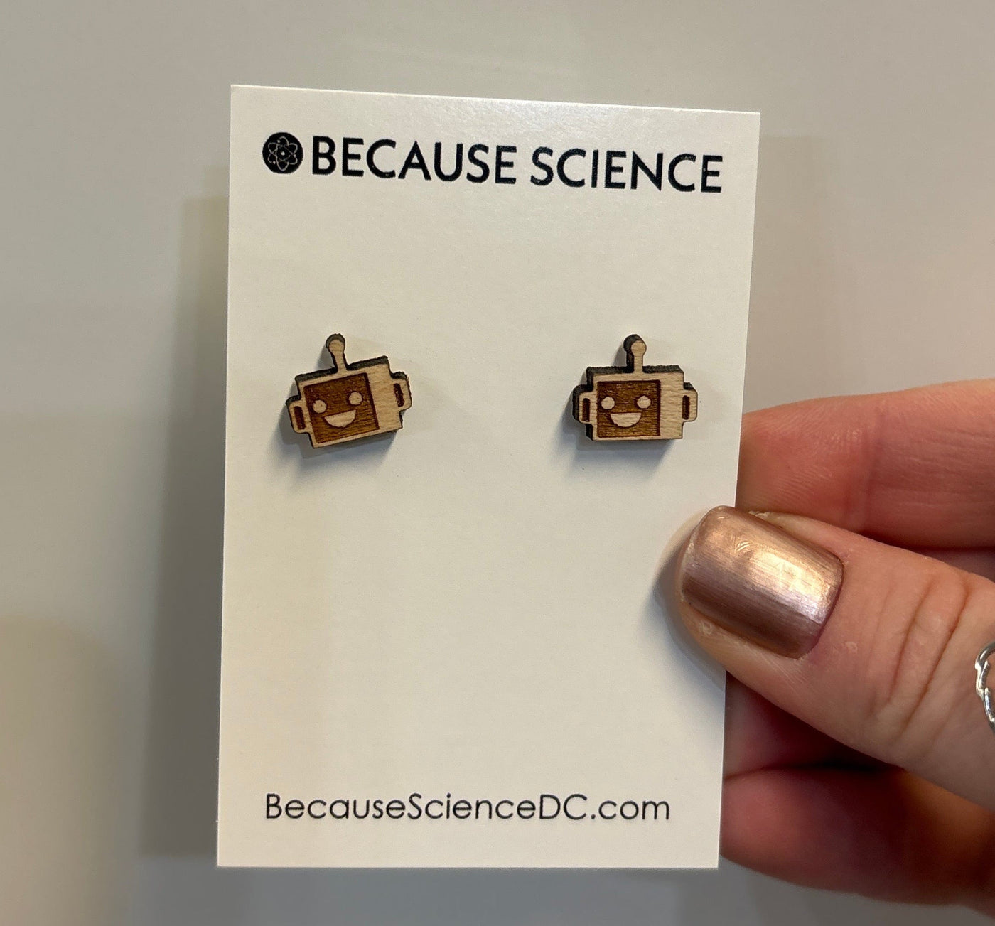 Robot Head - Wood Post Earrings