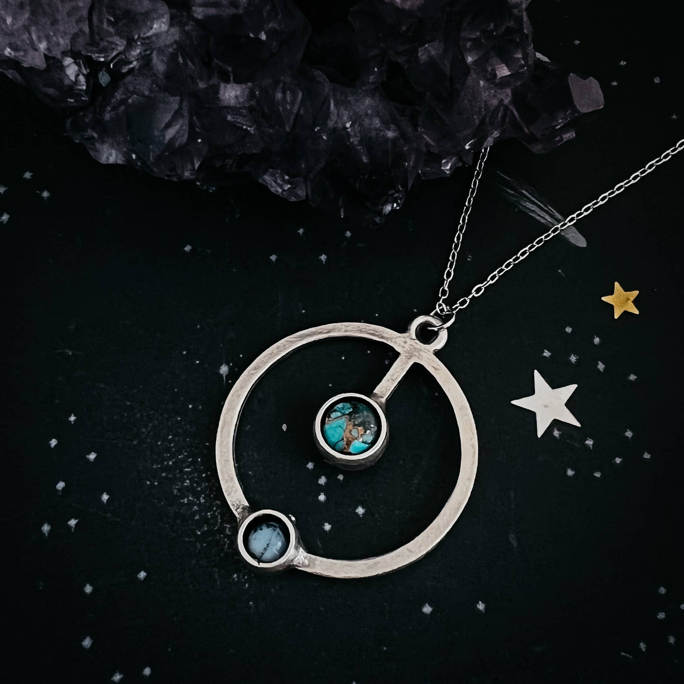 Artemis Necklace - Lunar Orbit Pendant with Natural Stones