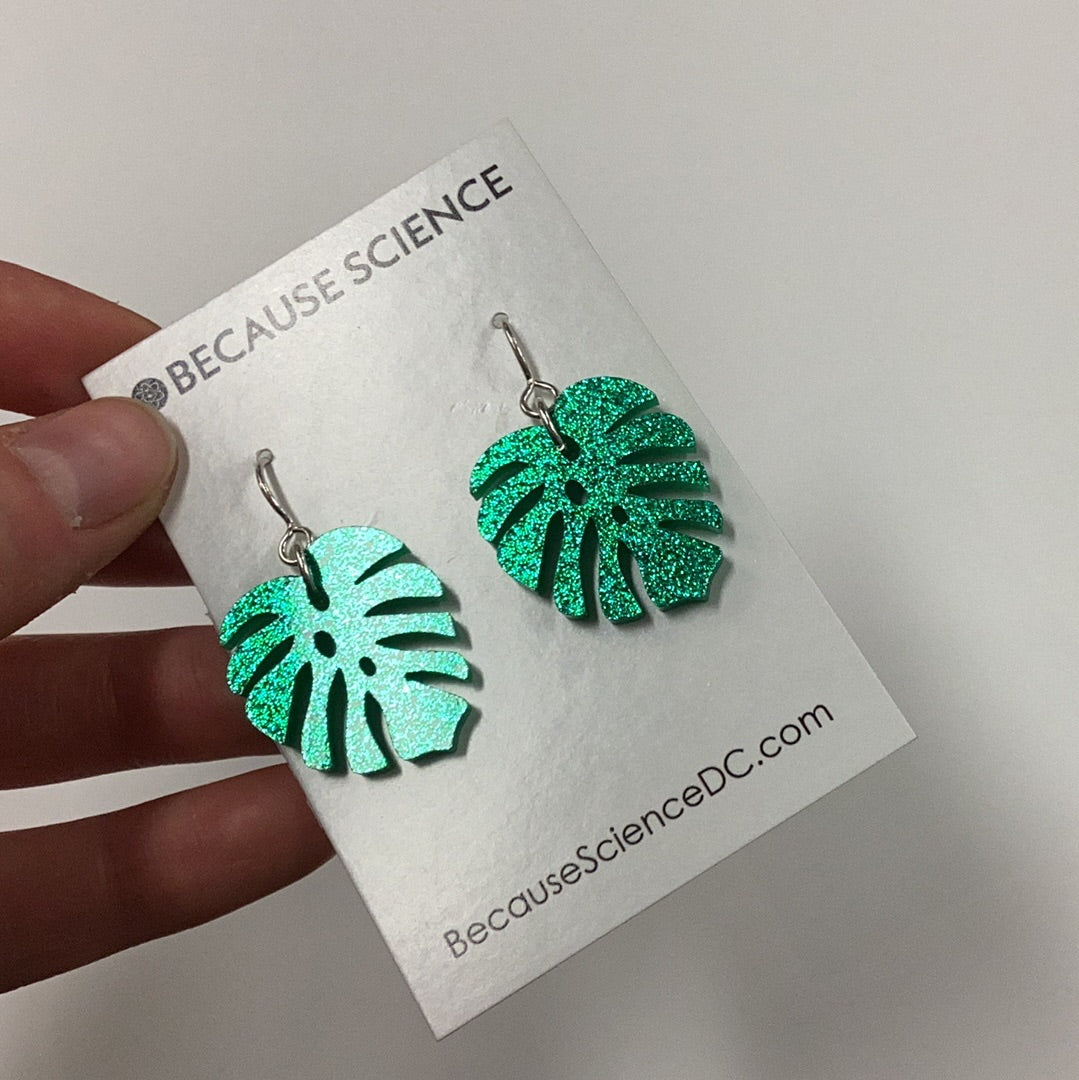 Glitter Monstera Leaf Dangle Earrings