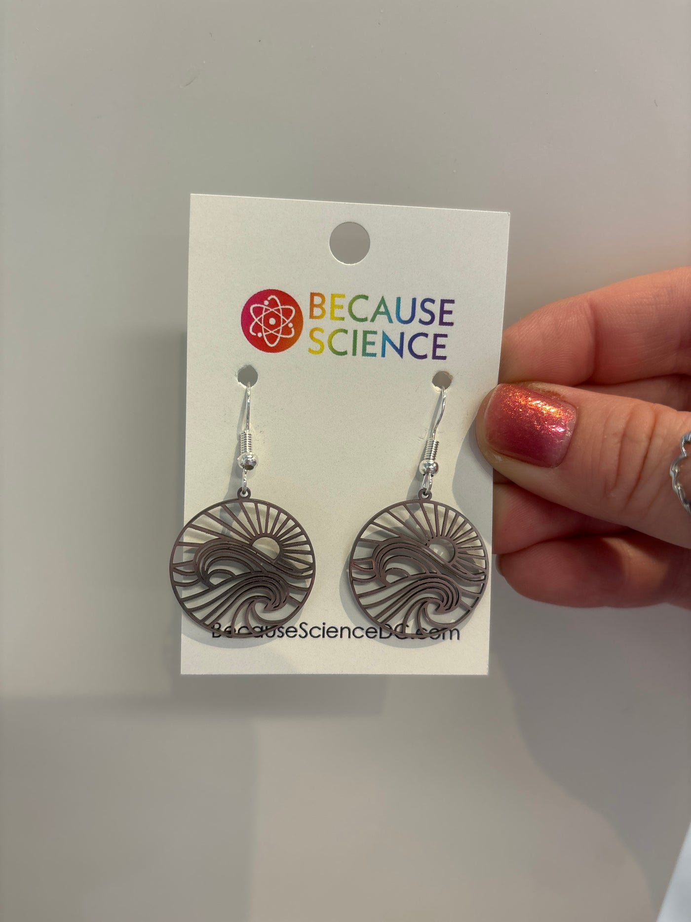 Sun + Ocean Waves Circle Dangle Earrings