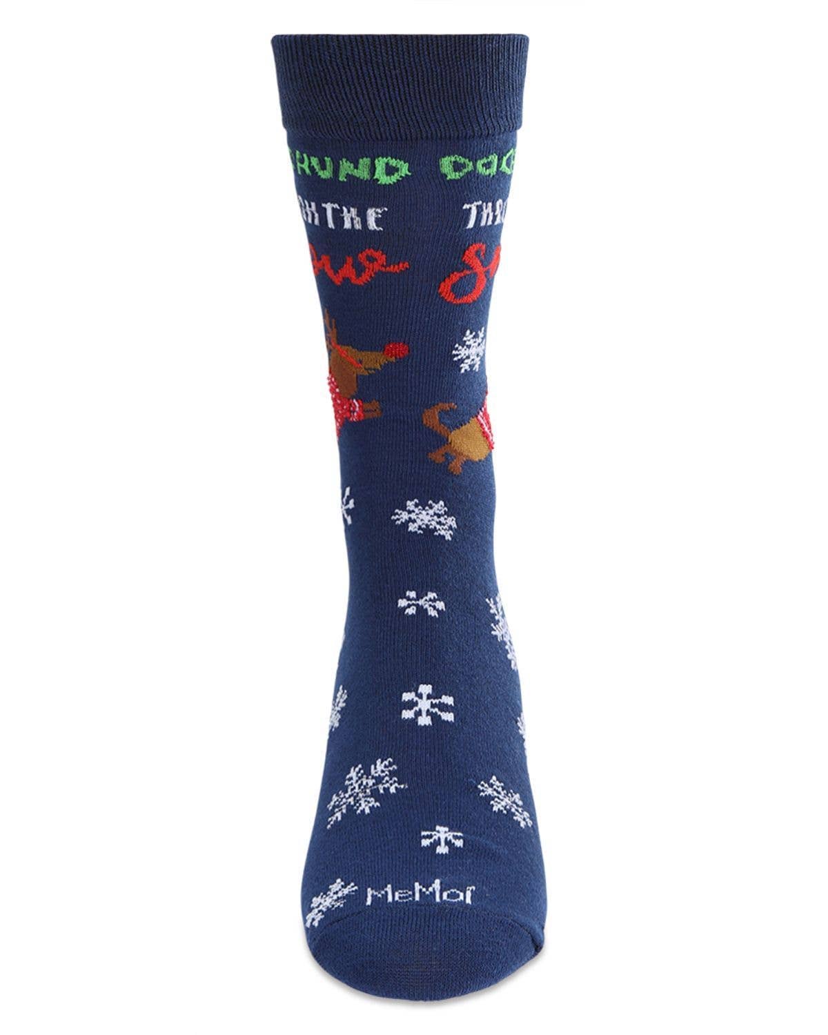 Men's Dachshund Through The Snow Holiday Crew Socks: Navy / 10-13