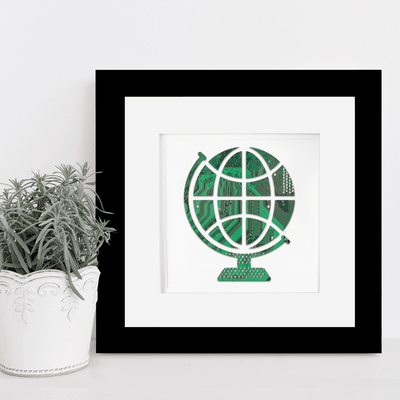 Globe on Stand Circuit Board Art - 8x8