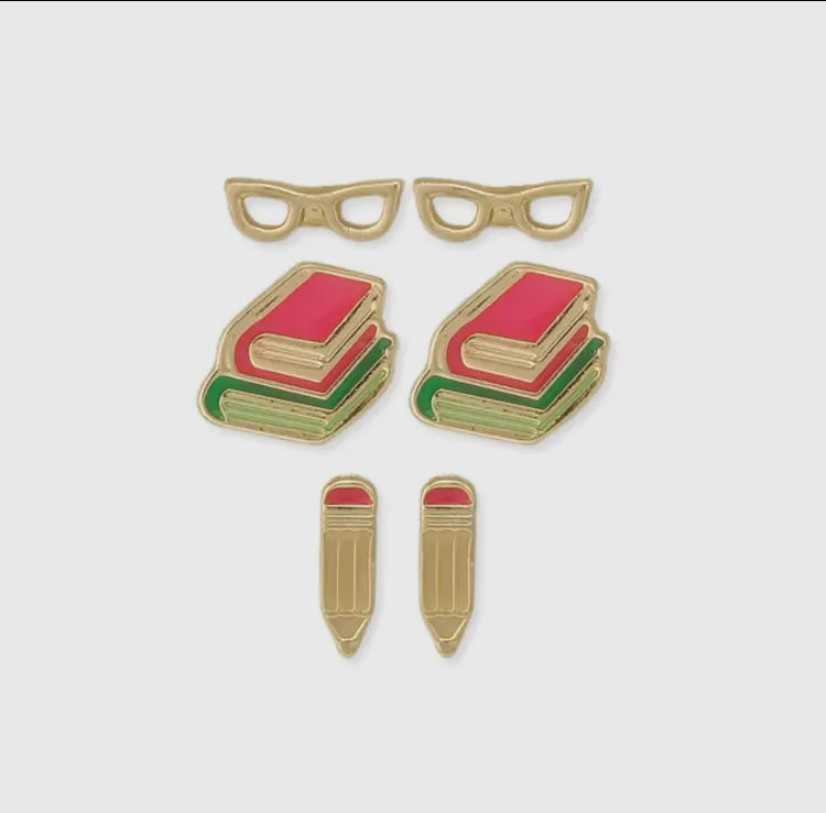 Book Worm Post Earrings Set