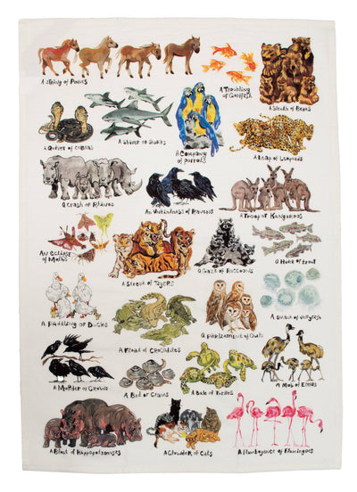 Animal Groupings - Tea Towel