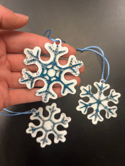 Circuit Board Snowflake Ornament with Blue Detailing