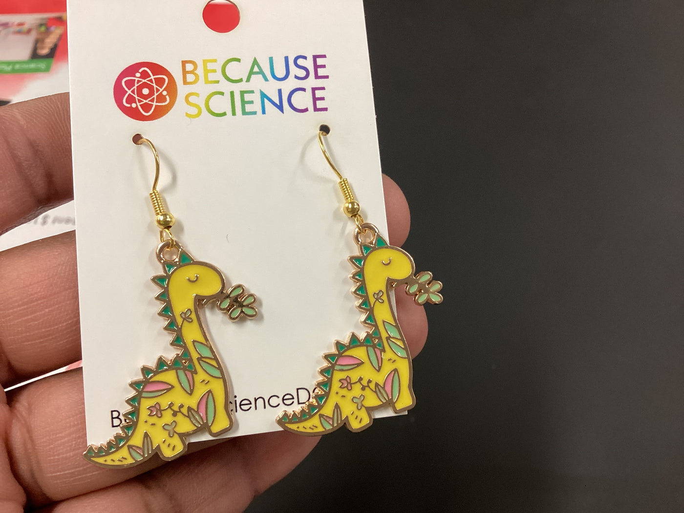 Yellow Floral Dinosaur Dangle Earrings