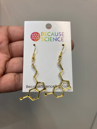 Serotonin Molecule - Gold Acrylic Dangle Earrings