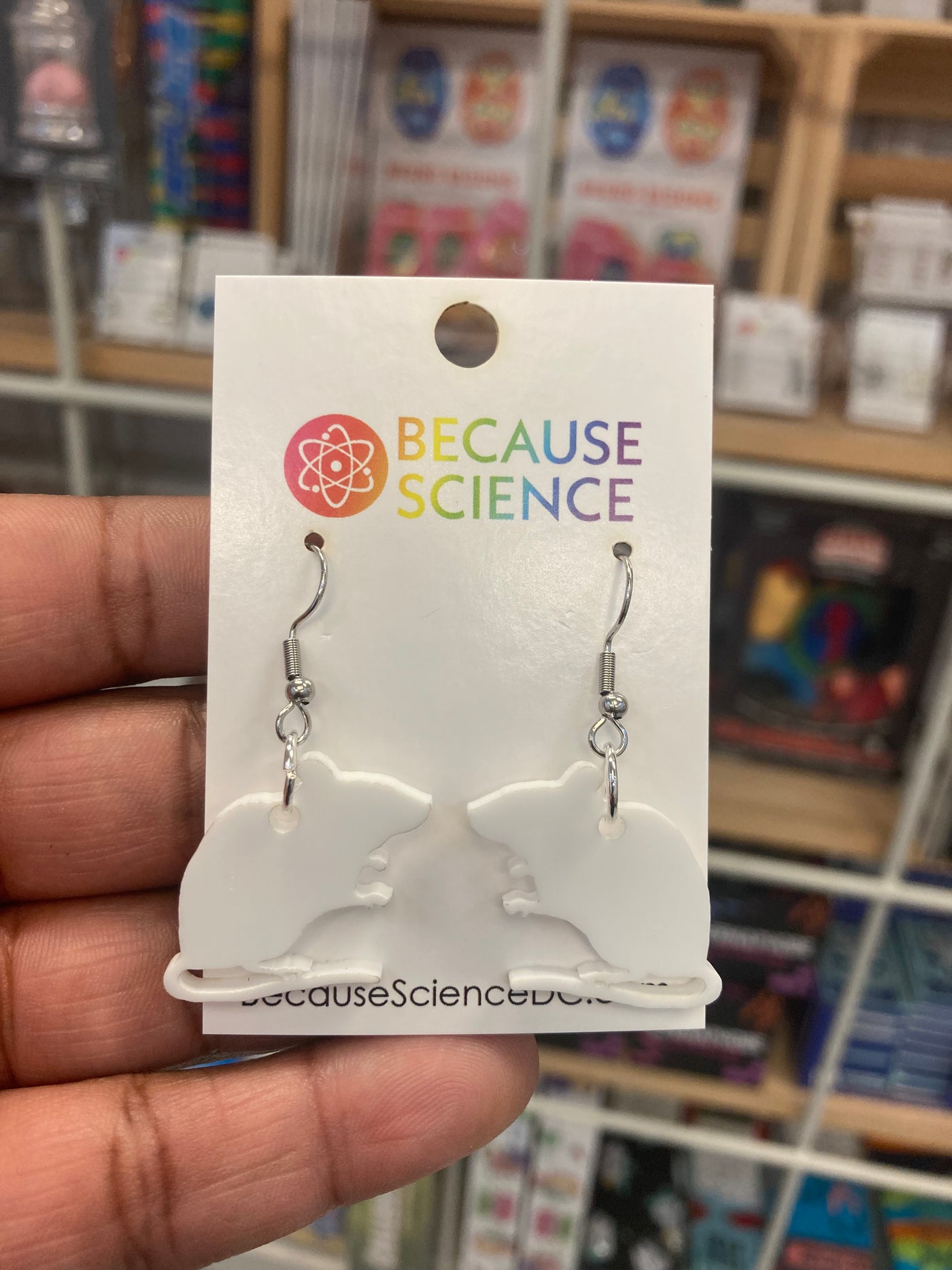 White Lab Mouse Acrylic Dangle Earrings