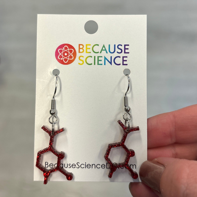 Cytosine Molecule - Red Glitter Acrylic Dangle Earrings