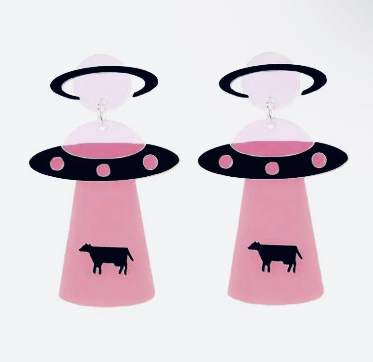 Neon Pink UFO Earrings