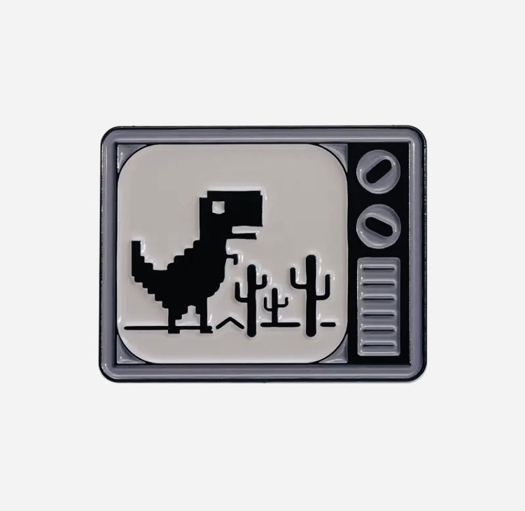 Pixel Dino on TV Enamel Pin