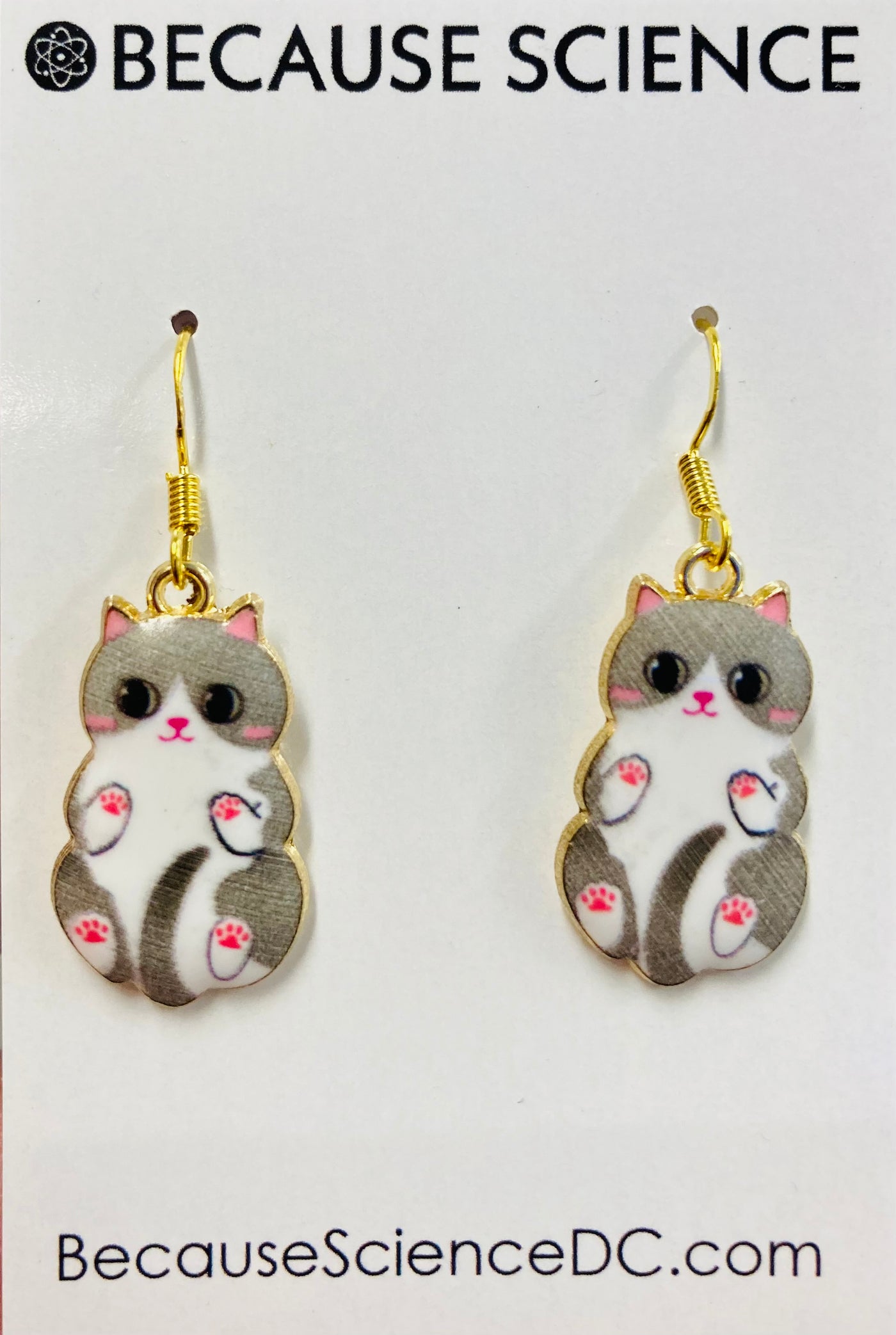 Gray & White Cat Earrings