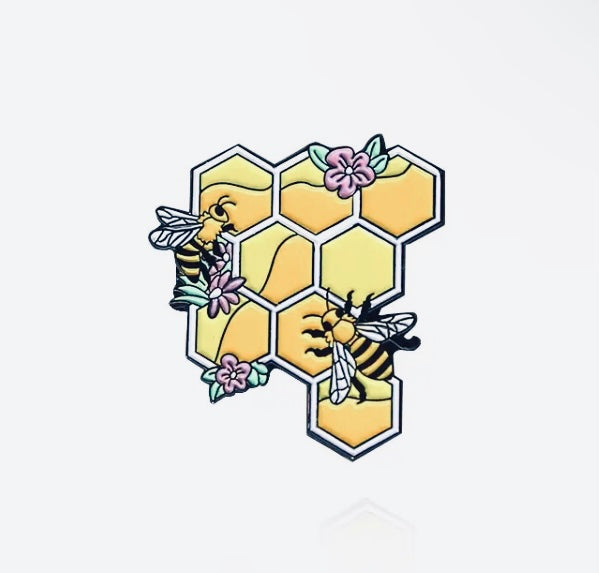 Honey Bee + Honeycomb Enamel Pin