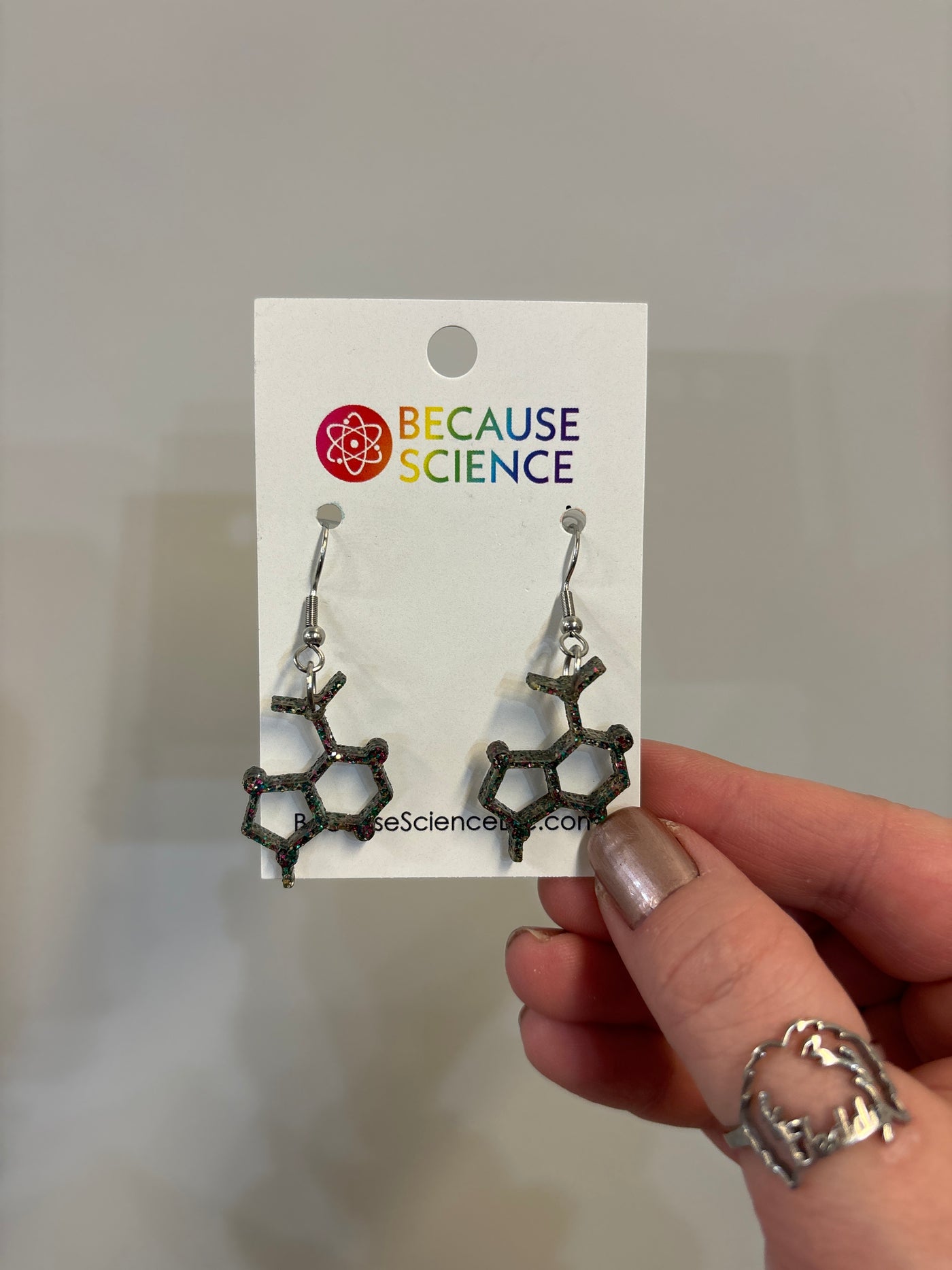 Adenine Molecule - Galaxy Glitter Acrylic Dangle Earrings