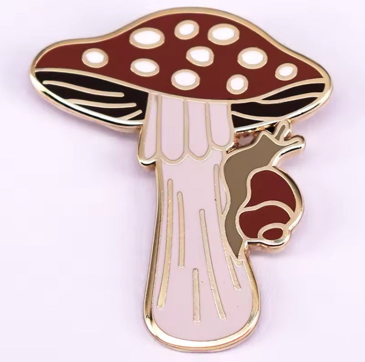 Mushroom & Snail Enamel Pin