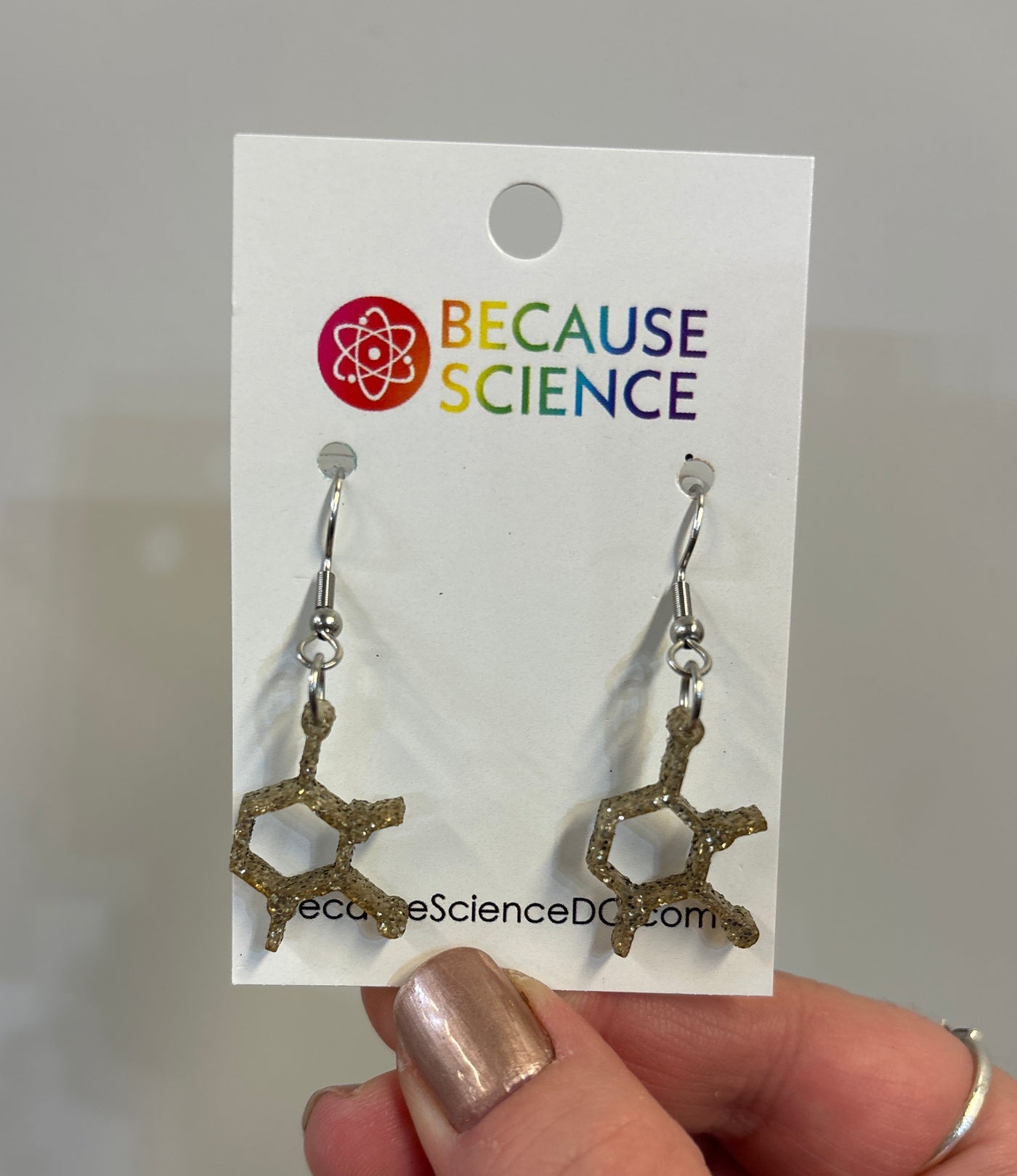 Uracil Molecule - Champagne Glitter Acrylic Dangle Earrings