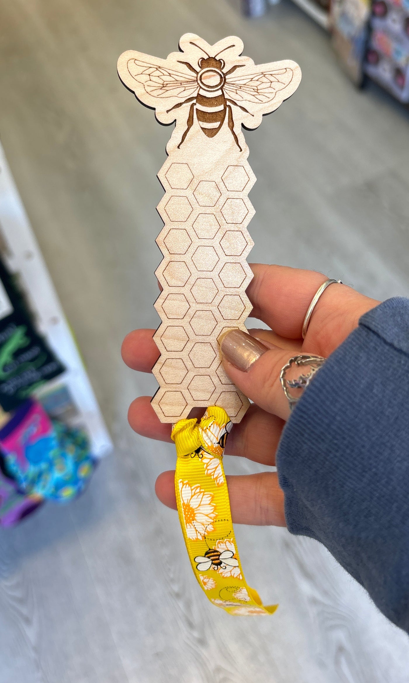Bee Wooden Bookmark with Ribbon