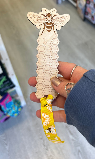 Bee Wooden Bookmark with Ribbon