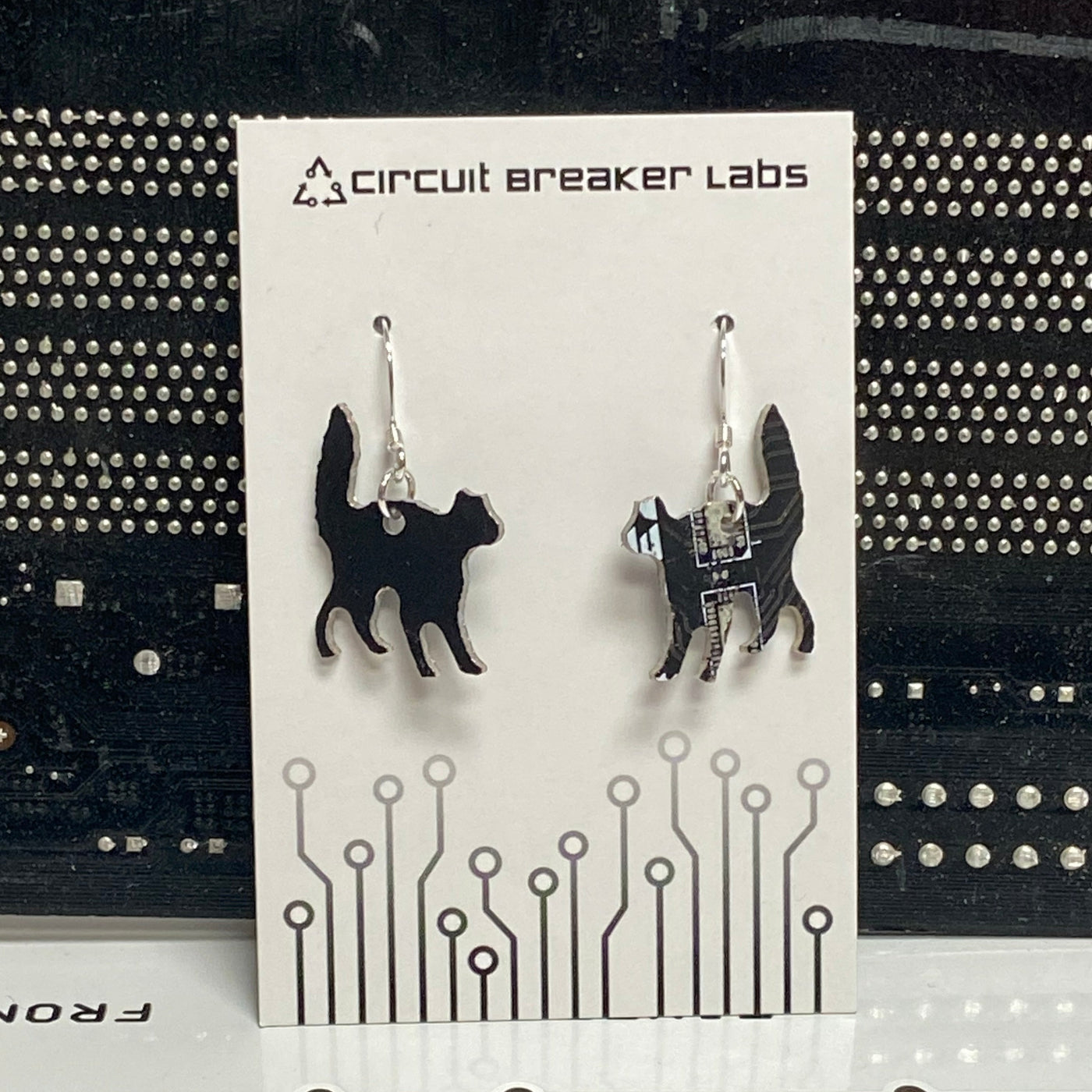 Halloween Cat Circuit Board Earrings