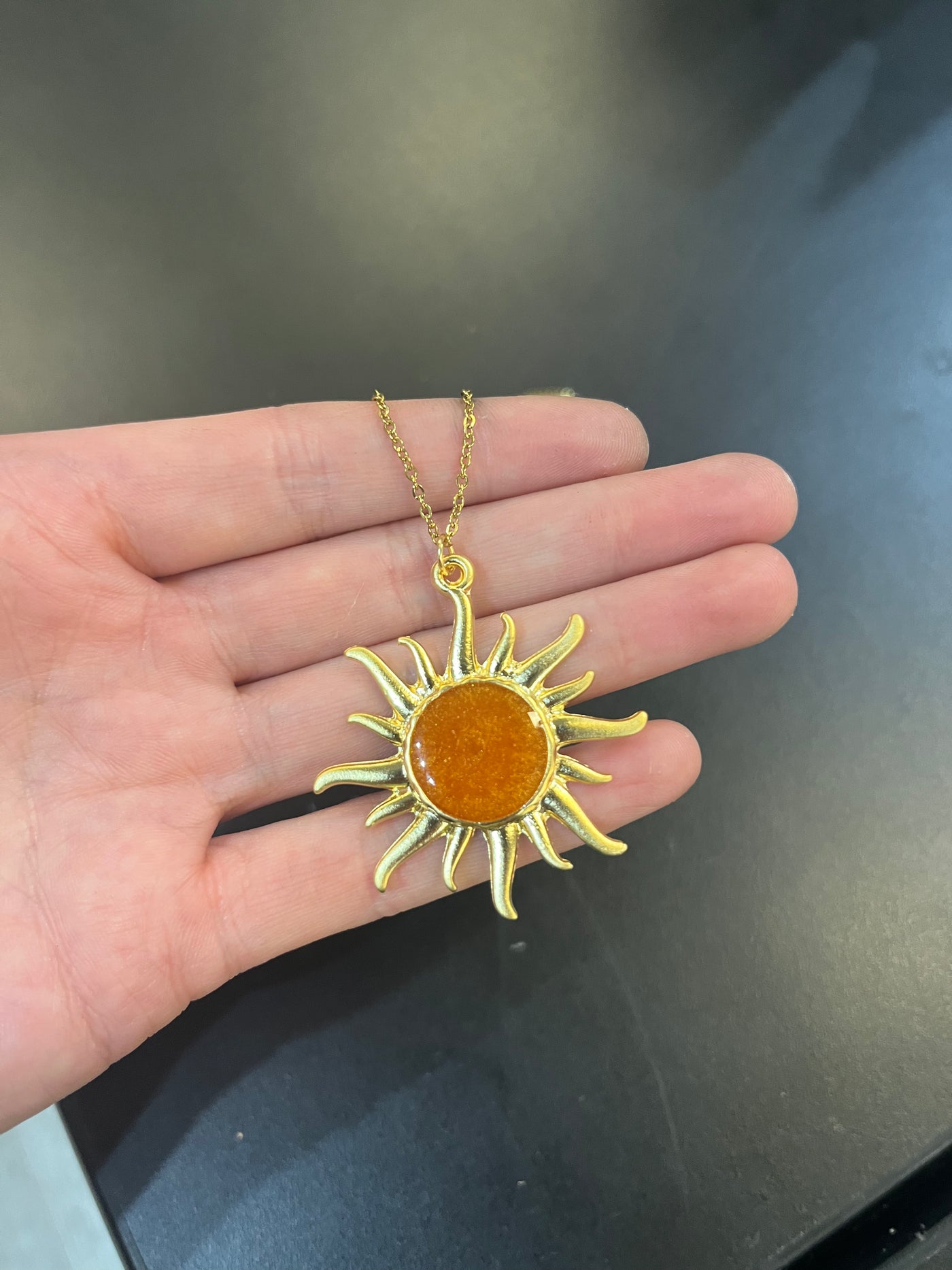 Golden Mica Swirl Sun Necklace - 18" Chain